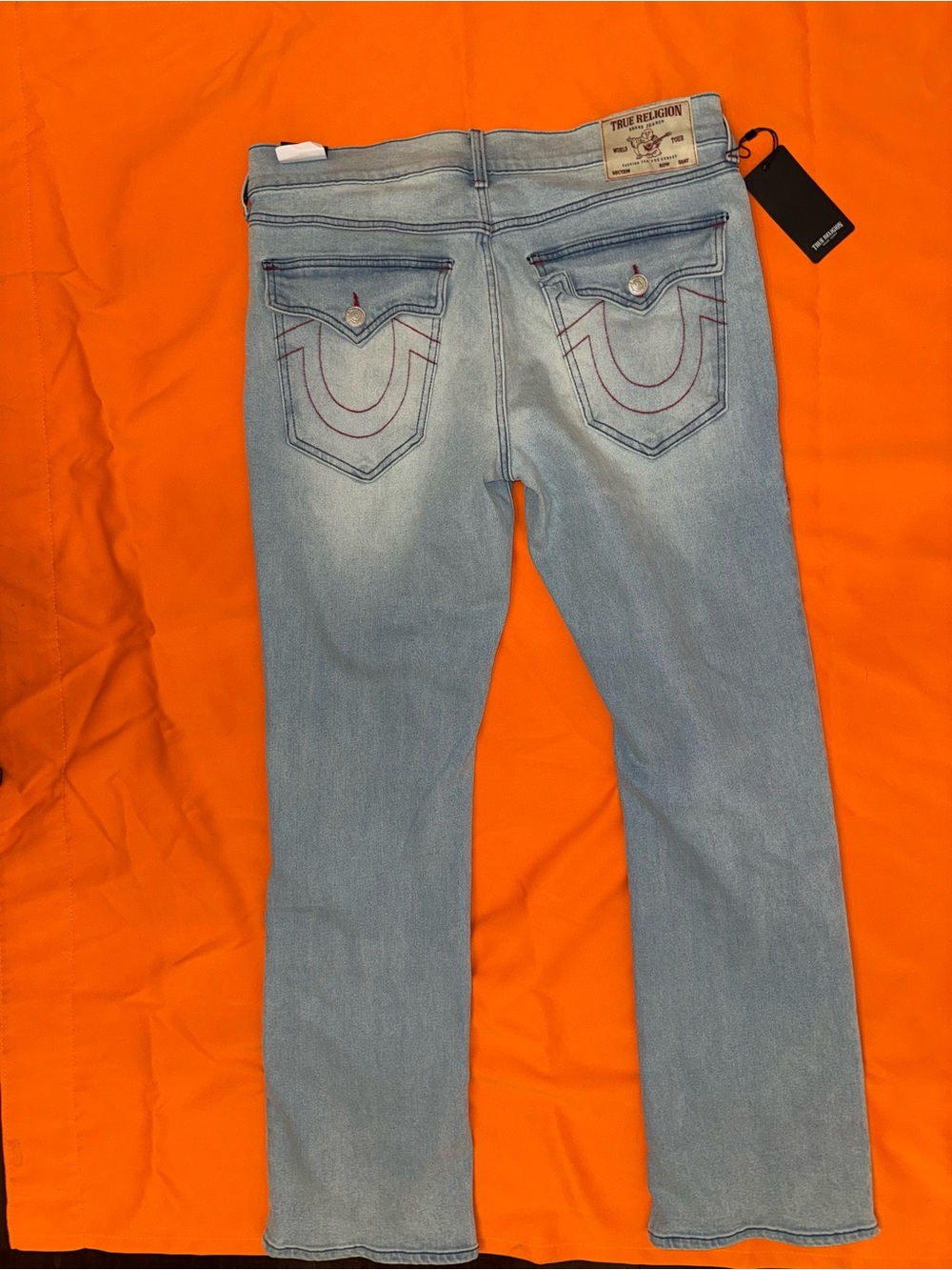 True Religion Light Blue Boot Cut Jeans with Signature Back Stitch